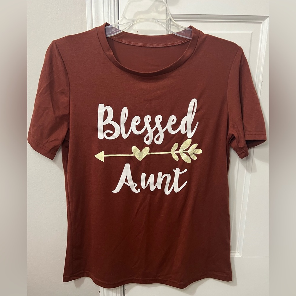 Women's Burnt Orange Blessed Aunt T-Shirt Size M Glitter Fall New